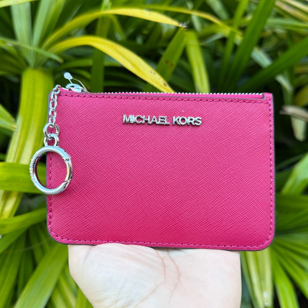 Michael Kors Jet Set SM Coin Pouch ID Card Key Holder Wallet Dark Raspberry